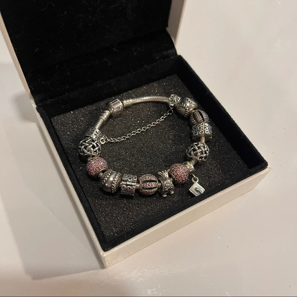 Silver Pandora Bracelet with 13 Charms - Picture 2 of 12